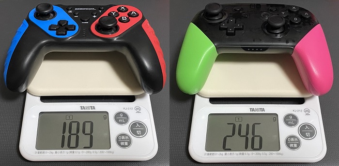 BEBONCOOL NFC搭載スイッチコントローラーとプロコン重さ比較
